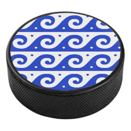 Griechischer Fret, Mittelmeer-Wellenmuster, Blau Eishockey Puck