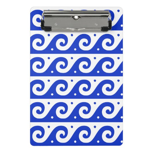 Griechischer Fret, Mittelmeer-Wellenmuster, Blau Mini Klemmbrett (Vorderseite)
