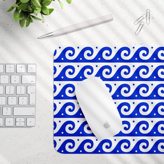 Griechischer Fret, Mittelmeer-Wellenmuster, Blau Mousepad