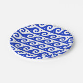Griechischer Fret, Mittelmeer-Wellenmuster, Blau Pappteller (Schrägansicht)