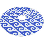 Griechischer Fret, Mittelmeer-Wellenmuster, Blau Polyester Weihnachtsbaumdecke (Schrägansicht)