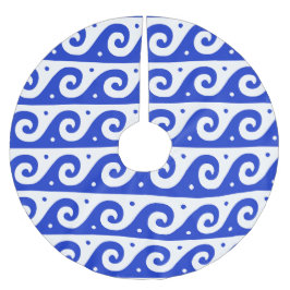Griechischer Fret, Mittelmeer-Wellenmuster, Blau Polyester Weihnachtsbaumdecke