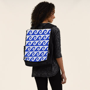Griechischer Fret, Mittelmeer-Wellenmuster, Blau Rucksack