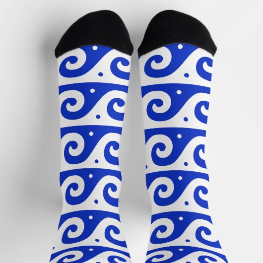 Griechischer Fret, Mittelmeer-Wellenmuster, Blau Socken (Oben)