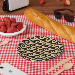 Griechischer Fret, Mittelmeer-Wellenmuster, braun Pappteller