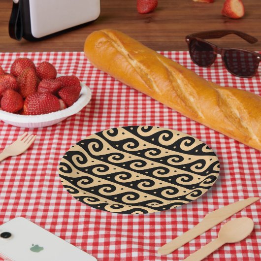 Griechischer Fret, Mittelmeer-Wellenmuster, braun Pappteller (Picknick)