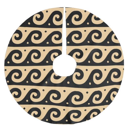 Griechischer Fret, Mittelmeer-Wellenmuster, braun Polyester Weihnachtsbaumdecke (Vorderseite)