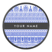 Griechischer Fret, Mixed Meander Key, Blau, Ihr Na Eishockey Puck (Vorderseite)