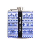 Griechischer Fret, Mixed Meander Key, Blau, Ihr Na Flachmann (Vorderseite)