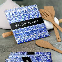 Griechischer Fret, Mixed Meander Key, Blau, Ihr Na