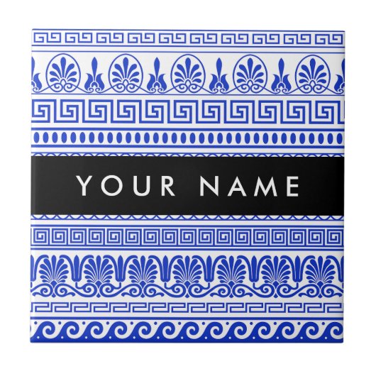 Griechischer Fret, Mixed Meander Key, Blau, Ihr Na Fliese (Vorderseite)