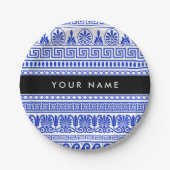Griechischer Fret, Mixed Meander Key, Blau, Ihr Na Pappteller (Vorderseite)