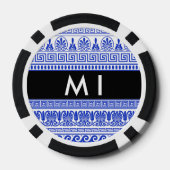 Griechischer Fret, Mixed Meander Key, Blau, Ihr Na Pokerchips (Rückseite)