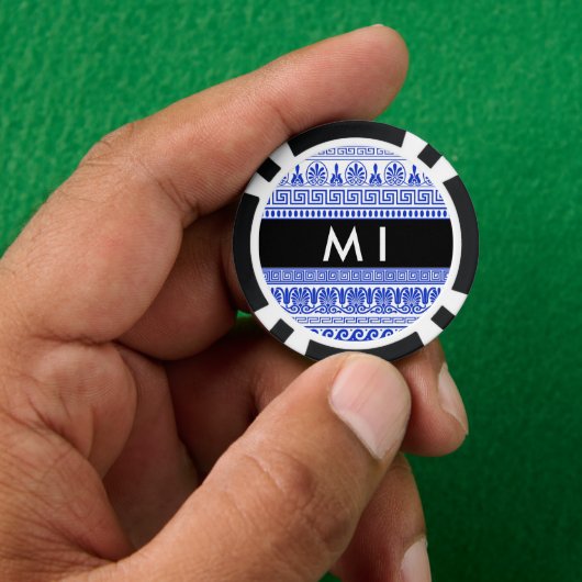 Griechischer Fret, Mixed Meander Key, Blau, Ihr Na Pokerchips (Hand)
