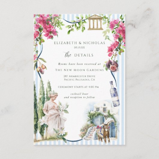 Griechischer Garten | Angaben zum Hochzeitgast Begleitkarte (Vorderseite)