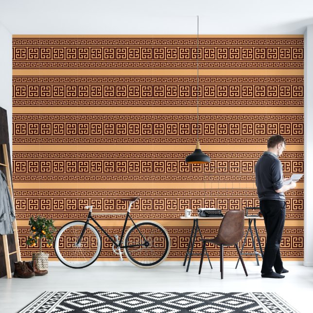 Griechischer Key Brown über Mellon Designer Tapete (Wohnbereich)