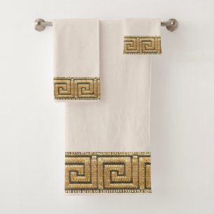 Griechischer Lebensschlüssel Mäander (Sonder-Beige Badhandtuch Set