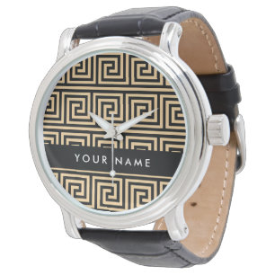Griechischer Mäander-Schlüssel Braun, Ihr Name, Pe Armbanduhr