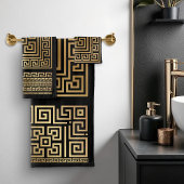 Griechischer Mäander-Schlüsselschmuck - Schwarz un Badhandtuch Set