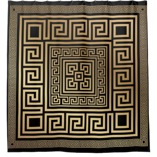 Griechischer Mäander-Schlüsselschmuck - Schwarz un Duschvorhang (Vorderseite)