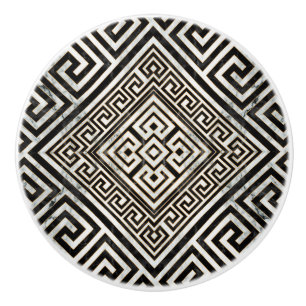 Griechischer Mäander - Schwarz-Weiß-Marmor mit g Keramikknauf