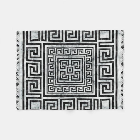Griechischer Mäander - Schwarz-Weiß-Marmor mit gri Fleecedecke (Vorderseite (Horizontal))