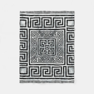 Griechischer Mäander - Schwarz-Weiß-Marmor mit gri Fleecedecke