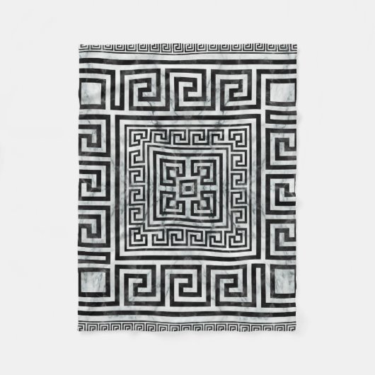 Griechischer Mäander - Schwarz-Weiß-Marmor mit gri Fleecedecke (Vorderseite)