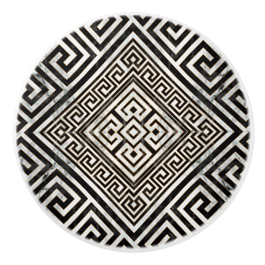 Griechischer Mäander - Schwarz-Weiß-Marmor mit gri Keramikknauf (Vorderseite)