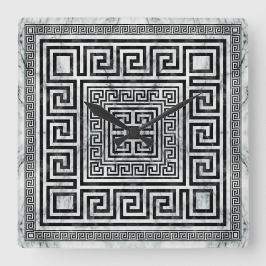 Griechischer Mäander - Schwarz-Weiß-Marmor mit gri Quadratische Wanduhr (Vorderseite)
