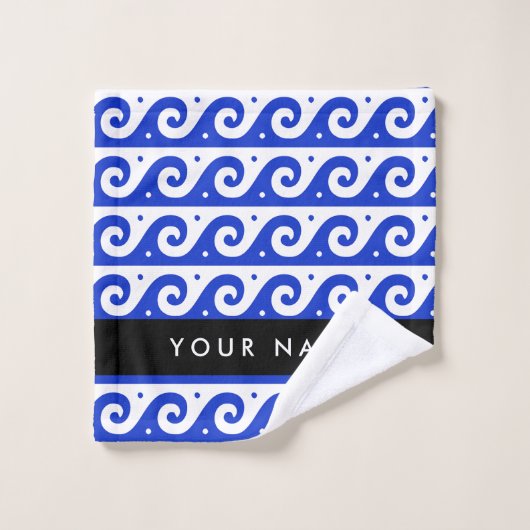 Griechischer Masander-Schlüssel, Wave Key, Blau, I Badhandtuch Set (Waschlappen)