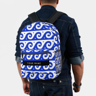 Griechischer Masander-Schlüssel, Wave Key, Blau, I Bedruckter Rucksack