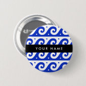 Griechischer Masander-Schlüssel, Wave Key, Blau, I Button (Vorne & Hinten)
