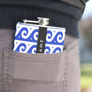 Griechischer Masander-Schlüssel, Wave Key, Blau, I Flachmann