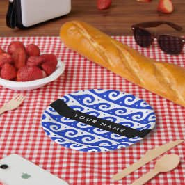 Griechischer Masander-Schlüssel, Wave Key, Blau, I Pappteller