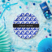 Griechischer Masander-Schlüssel, Wave Key, Blau, I Pappteller (Party)