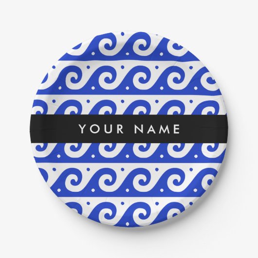 Griechischer Masander-Schlüssel, Wave Key, Blau, I Pappteller (Vorderseite)