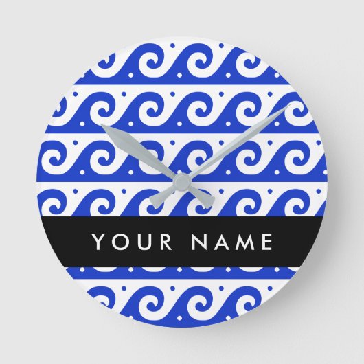 Griechischer Masander-Schlüssel, Wave Key, Blau, I Runde Wanduhr (Vorderseite)