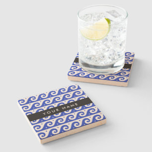 Griechischer Masander-Schlüssel, Wave Key, Blau, I Steinuntersetzer