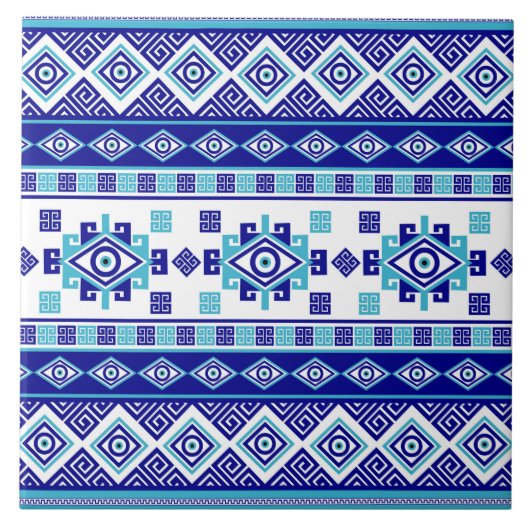 Griechischer Maserschlüssel und das böse Auge Fliese (Vorderseite)