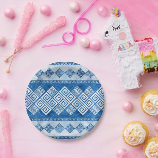 Griechischer Meander - Griechischer Blaustein und  Pappteller (Party)