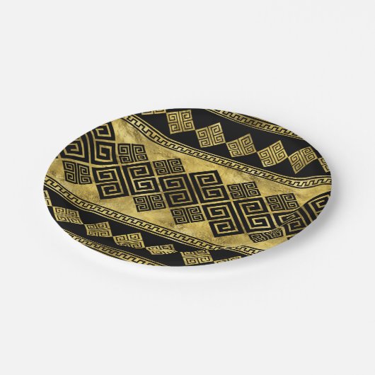 Griechischer Meander - griechischer Schlüsselschwa Pappteller (Schrägansicht)