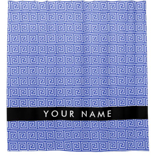 Griechischer Meander Key Blue, Ihr Name, personali Duschvorhang (Vorderseite)