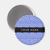 Griechischer Meander Key Blue, Ihr Name, personali Magnet (Vorderseite/Rückseite)
