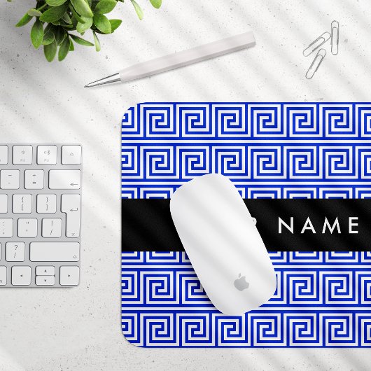 Griechischer Meander Key Blue, Ihr Name, personali Mousepad