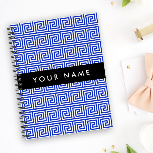 Griechischer Meander Key Blue, Ihr Name, personali Notizblock