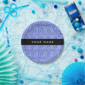 Griechischer Meander Key Blue, Ihr Name, personali Pappteller (Party)
