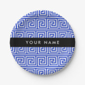 Griechischer Meander Key Blue, Ihr Name, personali Pappteller (Vorderseite)
