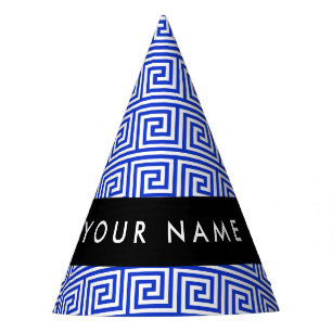 Griechischer Meander Key Blue, Ihr Name, personali Partyhütchen