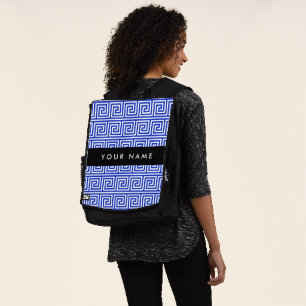 Griechischer Meander Key Blue, Ihr Name, personali Rucksack